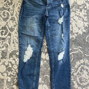 SO Women's Distressed Boyfriend Jeans in Dark Blue